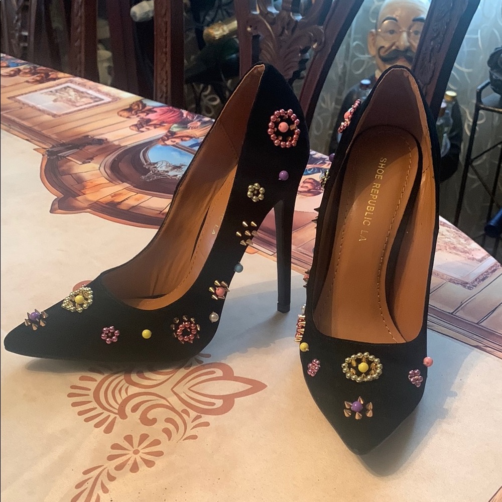 Shoe Republic LA Black Heels with Stiletto Design